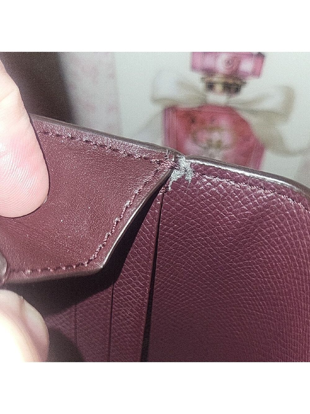 Coach Trifold Wallet in Burgundy, Pink & Brown Signature Canvas - Picture 6 of 13